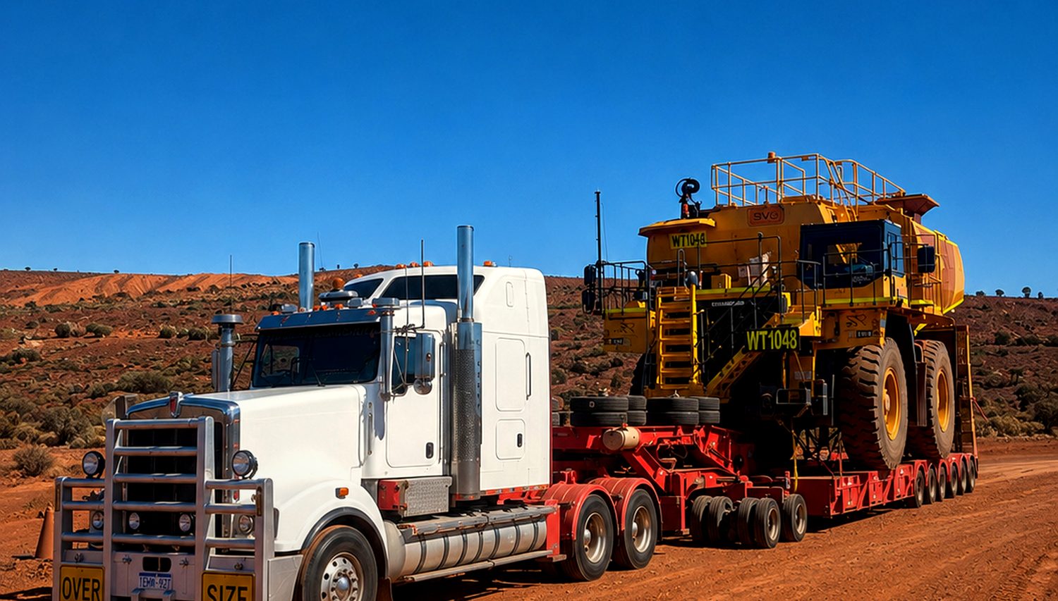 Yungu fleet moving heavy plant across Country in the Pilbara
