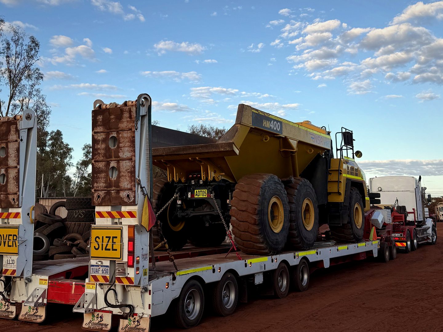 Heavy plant loaded on a float ready to mobilise